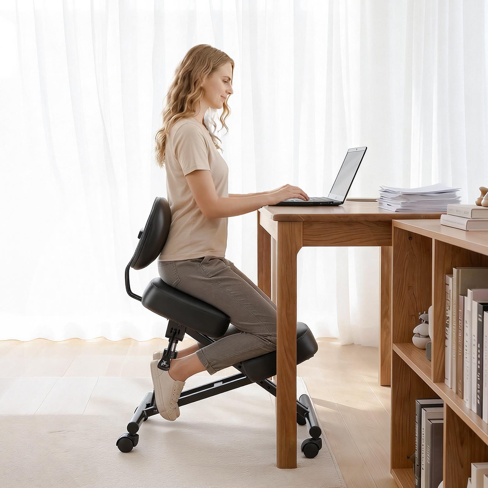 Office Stool - Ergonomik, Ayarlanabilir Yükseklikte, Kalın Köpük Dolgulu,